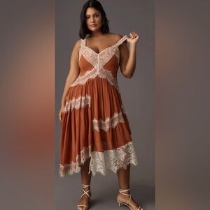 NWT, By Anthropologie Sleeveless Asymmetrical Lace Midi Cedar Dress, Size 20